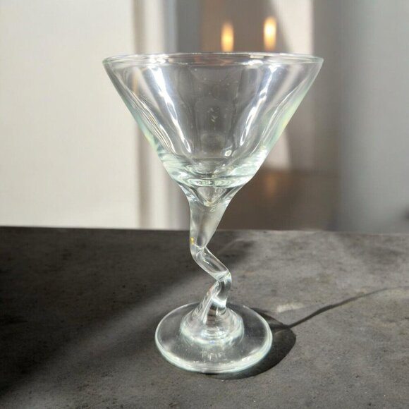 Martini Glasses Squiggle Cocktail Bent Stem Crooked Cocktail Set 2 Clear Glasses - Picture 2 of 14